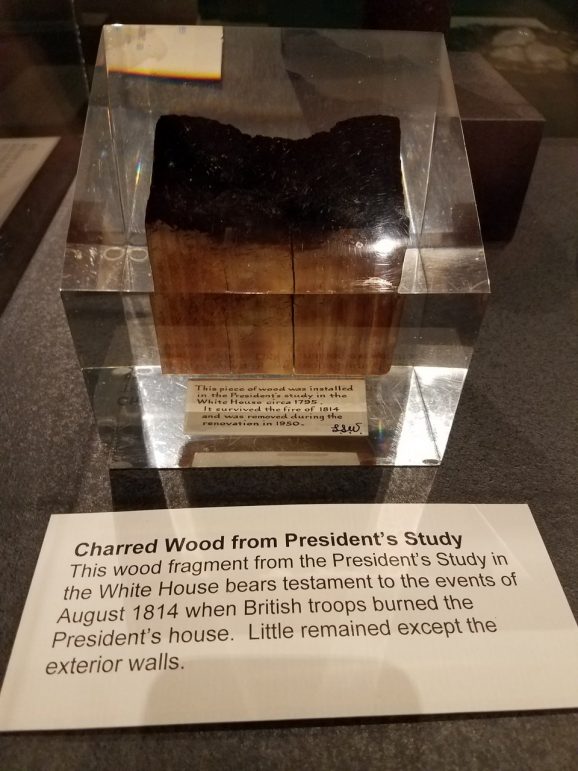 Charred wood from 1814 burning of White House