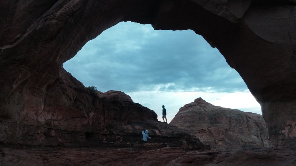 Nathan and Abby hiking at Hidden Arch